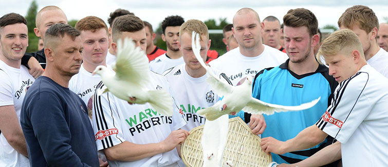 Doves released at the tournament by Jay and Dom's farther during a minute of silence before kick-off 
