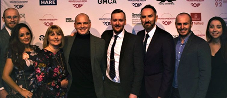 Steroplast Team L-R: Jimmy Kelly (Pro-Boxer) Jehan Ashlan, Janice Watson (Steroplast), Craig Collier and Liam Hesketh (Manchester Storm), Paul Smith (Steroplast), Luke Smith and Ellie Hanna. (Stockport County FC)