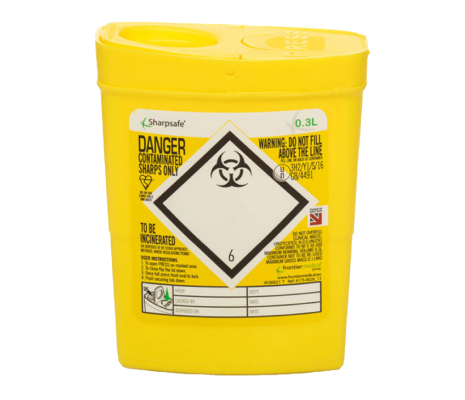 Yellow 0.3L sharps bin