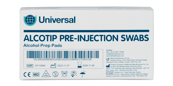 Alcotip Pre-Injection Skin Cleansing Swabs Box