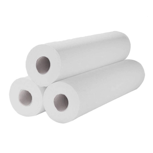 Three rolls of white disposable couch paper stacked together, commonly used in clinical or salon settings.