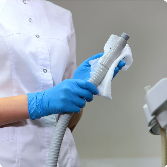 Wipes being used on non-invasive device