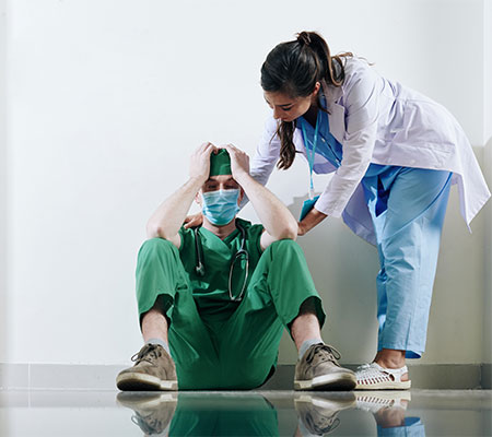 Reassuring stressed young surgeon