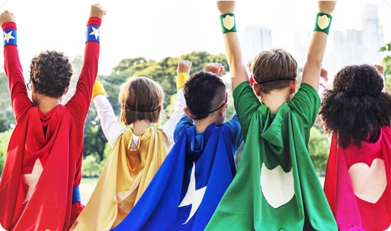 Kids dressed as heroes