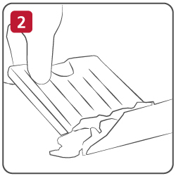 Illustration of a hand using a scraper to collect biohazard materials, labelled with the number 2 in a red box.