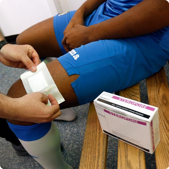 Steropore being applied to leg