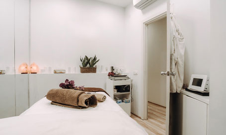Stylish Spa room interior with massage table