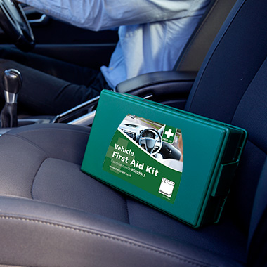 Vehicle first aid kit in car