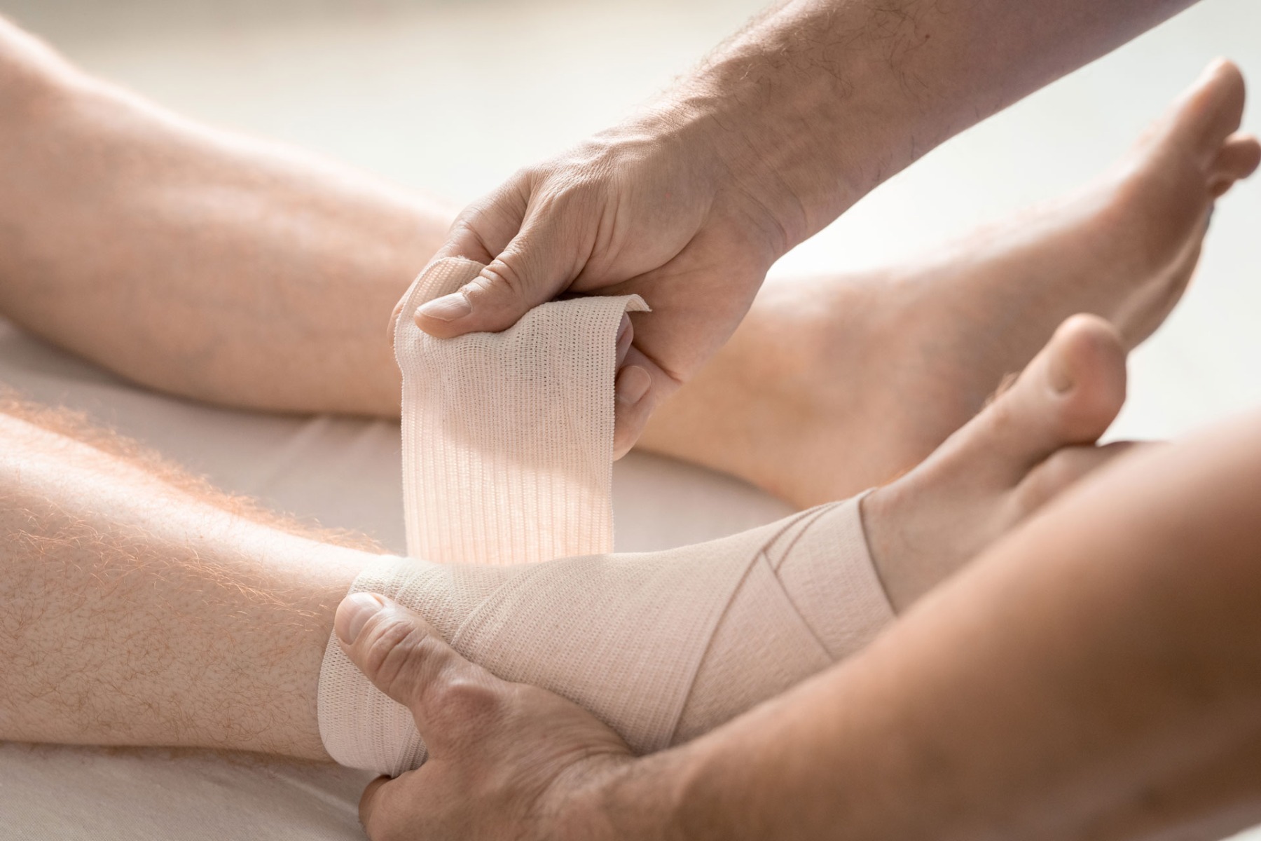 joint support on ankle with bandage
