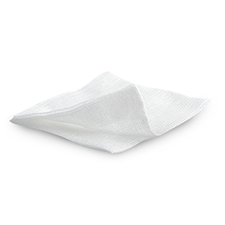 Folded white gauze swab on a white background
