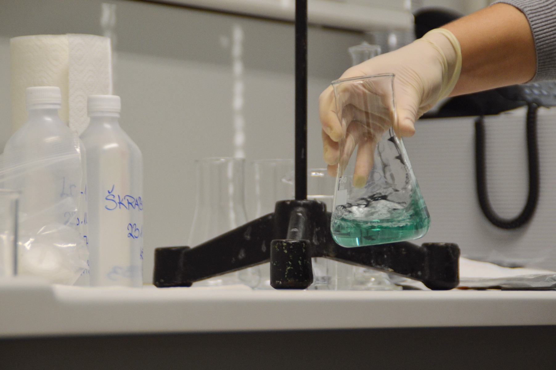 In a chemical laboratory eye injury