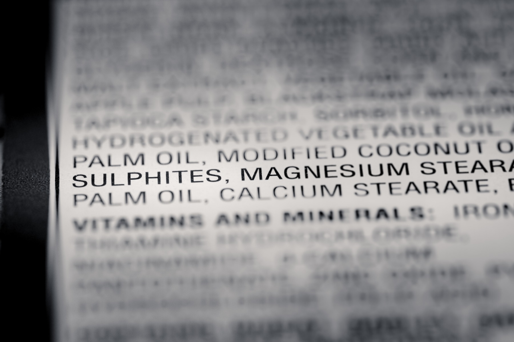 Food labelling on a pack of sandwiches showing ingredients
